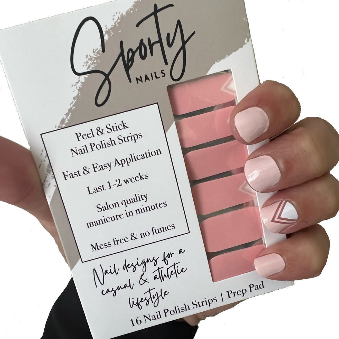 ballerina pink nail wraps with white and translucent windows creating a subtle statement manicure