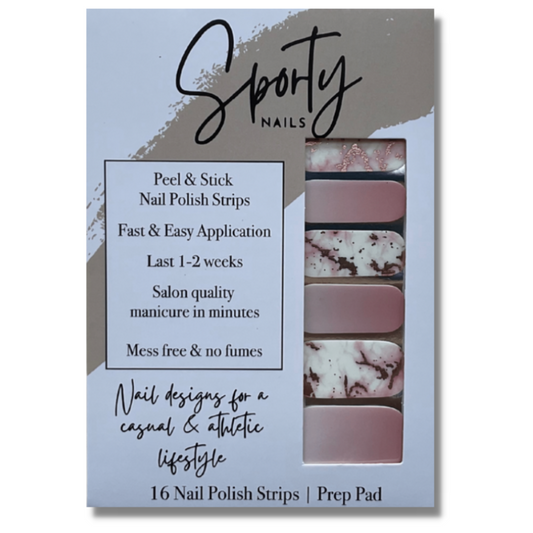Blush pink and white ombre solid nails mixed with a blushing metallic marble design make for an upscale, elegant pink manicure. This manicure is perfect for your girly nail ideas! nail wrap packaging