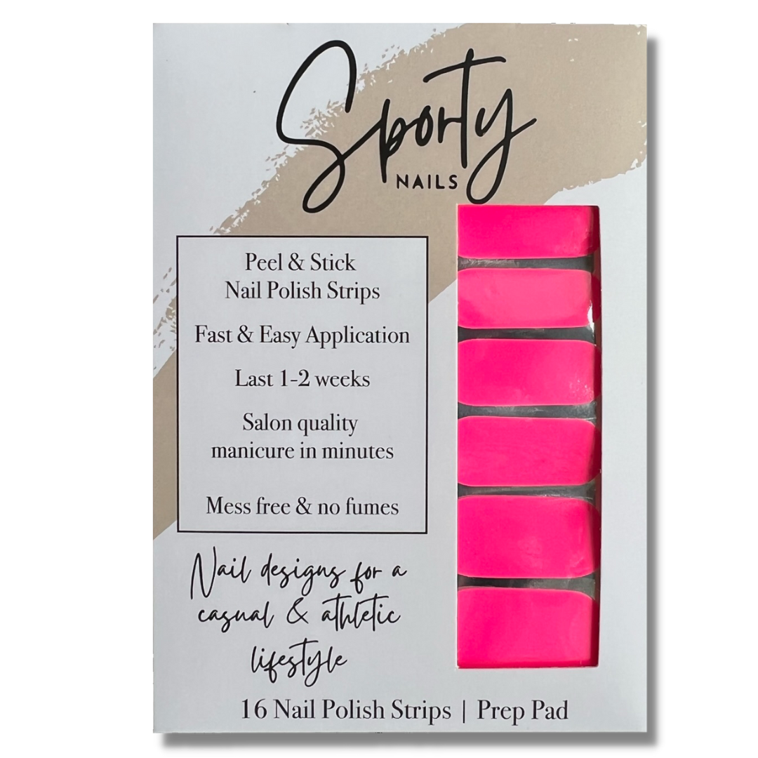 Fluorescent pink highlighter color solid nail wrap.  Solid nail wraps are a staple for an everyday nail and short nails.  These go on fast and without the mess and smudges of regular nail polish.  Wear them as a whole manicure set or get creative and mix and match with other nail wraps.  Nail wraps for wholesale. 