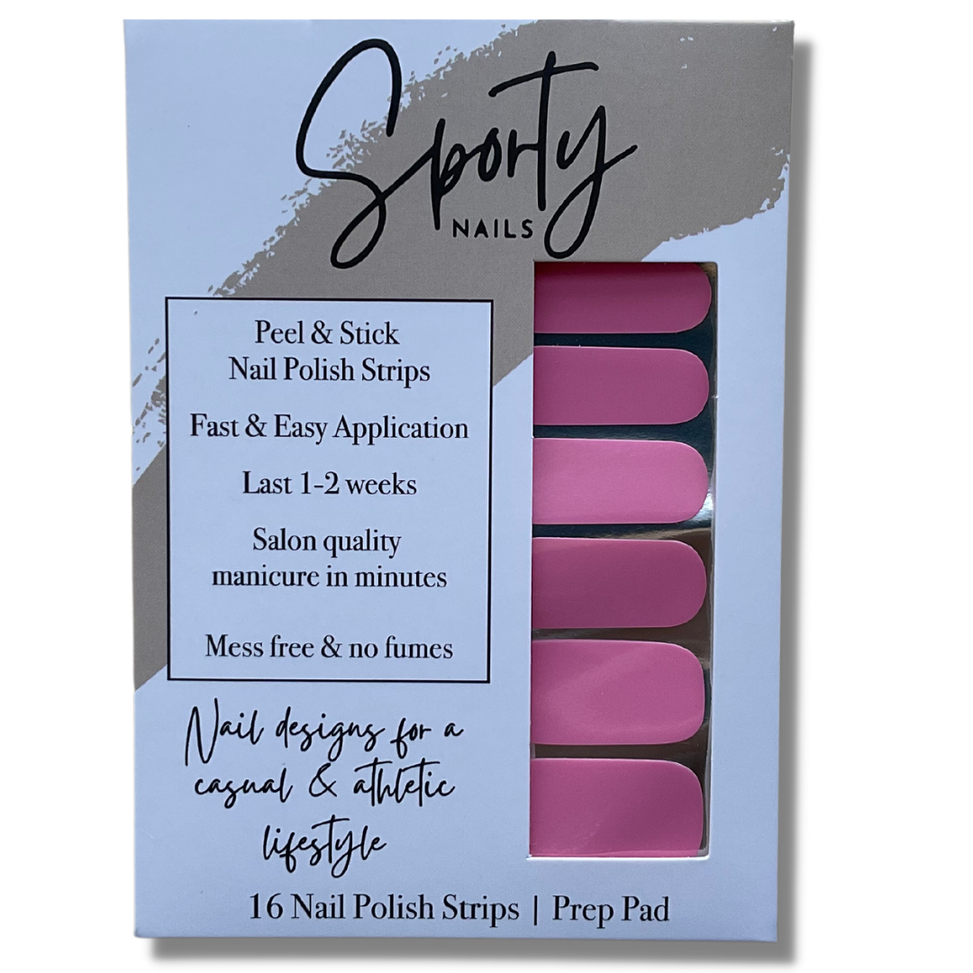 Pink nail polish strips in packaging for retail  display.   wholesale nail wraps.