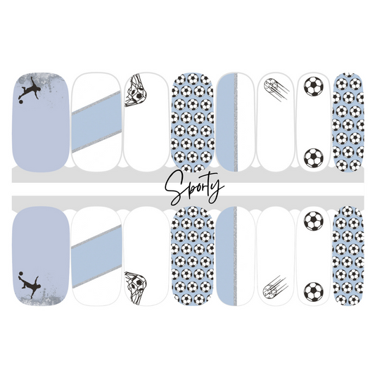 Soccer nail wraps with soccer ball nail design.  Soccer player attire.  Gifts for soccer players. 